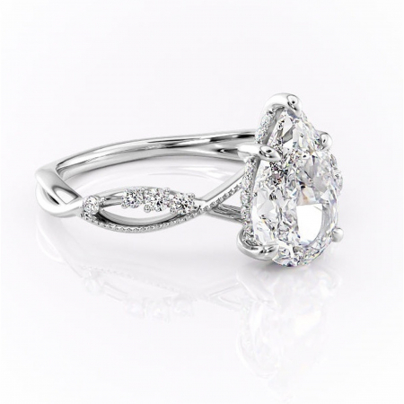 Pară - Inel de logodnă Crystal din aur Alb 14kt cu moissanite tăietură pară – Pietre laterale rafinată pentru profil mediu | Personalizează și configurează gratuit online