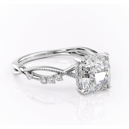 Pernă - Inel de logodnă Crystal din aur Alb 14kt cu moissanite tăietură pernă – Pietre laterale rafinată pentru profil mediu | Personalizează și configurează gratuit online