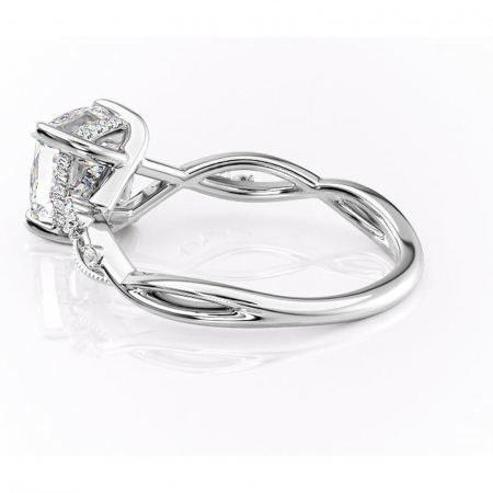 Inel de logodnă Crystal din aur Alb 14kt cu moissanite tăietură pernă – Pietre laterale rafinată pentru profil mediu | Personalizează și configurează gratuit online [4]