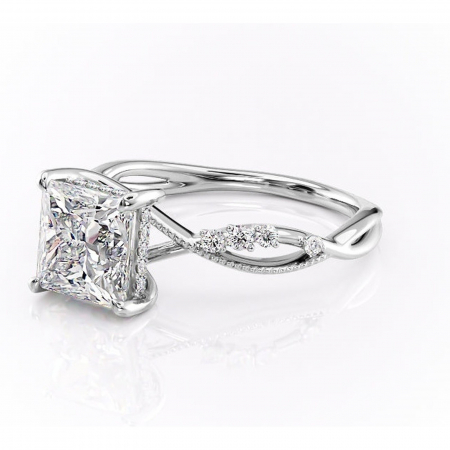 Inel de logodnă Crystal din aur Alb 14kt cu moissanite tăietură princess – Pietre laterale rafinată pentru profil mediu | Personalizează și configurează gratuit online [6]