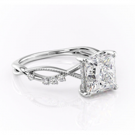 Princess - Inel de logodnă Crystal din aur Alb 14kt cu moissanite tăietură princess – Pietre laterale rafinată pentru profil mediu | Personalizează și configurează gratuit online