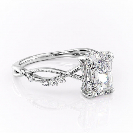 18K - Inel de logodnă Crystal din aur Alb 18kt cu moissanite tăietură radiantă – Pietre laterale rafinată pentru profil mediu | Personalizează și configurează gratuit online