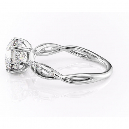 Inel de logodnă Crystal din aur Alb 14kt cu moissanite tăietură rotundă – Pietre laterale rafinată pentru profil mediu | Personalizează și configurează gratuit online [5]