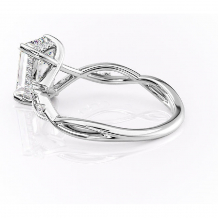 Inel de logodnă Crystal din aur Alb 14kt cu moissanite tăietură smarald – Pietre laterale rafinată pentru profil mediu | Personalizează și configurează gratuit online [4]