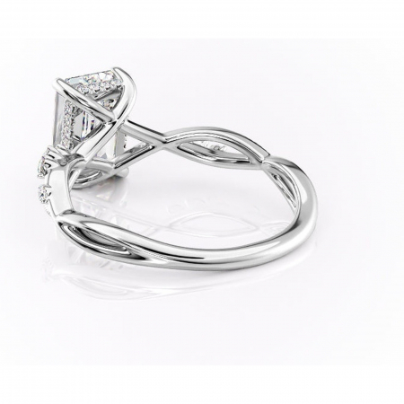 Inel de logodnă Crystal din aur Alb 14kt cu moissanite tăietură smarald – Pietre laterale rafinată pentru profil mediu | Personalizează și configurează gratuit online [3]