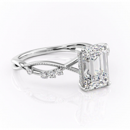 Smarald - Inel de logodnă Crystal din aur Alb 14kt cu moissanite tăietură smarald – Pietre laterale rafinată pentru profil mediu | Personalizează și configurează gratuit online