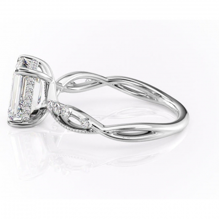 Inel de logodnă Crystal din aur Alb 14kt cu moissanite tăietură smarald – Pietre laterale rafinată pentru profil mediu | Personalizează și configurează gratuit online [5]