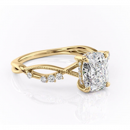 Pernă alungită - Inel de logodnă Crystal din aur Galben 14kt cu moissanite tăietură asscher – Pietre laterale rafinată pentru profil mediu | Personalizează și configurează gratuit online