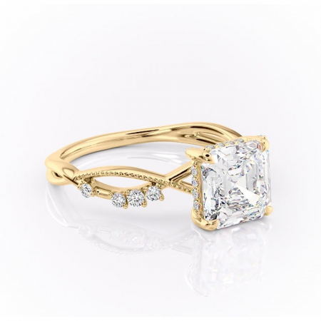Asscher - Inel de logodnă Crystal din aur Galben 18kt cu moissanite tăietură asscher – Pietre laterale rafinată pentru profil mediu | Personalizează și configurează gratuit online