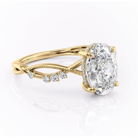 14K - Inel de logodnă Crystal din aur Galben 14kt cu moissanite tăietură ovală – Pietre laterale rafinată pentru profil mediu | Personalizează și configurează gratuit online