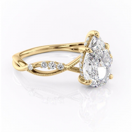 18K - Inel de logodnă Crystal din aur Galben 18kt cu moissanite tăietură pară – Pietre laterale rafinată pentru profil mediu | Personalizează și configurează gratuit online
