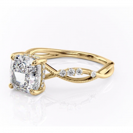 Inel de logodnă Crystal din aur Galben 18kt cu moissanite tăietură pernă – Pietre laterale rafinată pentru profil mediu | Personalizează și configurează gratuit online [6]