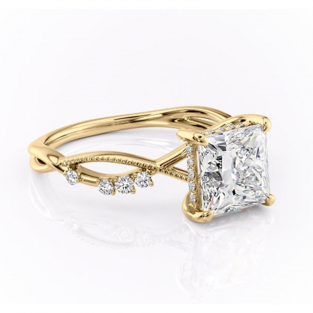 Princess - Inel de logodnă Crystal din aur Galben 18kt cu moissanite tăietură princess – Pietre laterale rafinată pentru profil mediu | Personalizează și configurează gratuit online