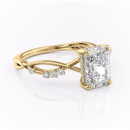 14K - Inel de logodnă Crystal din aur Galben 14kt cu moissanite tăietură radiantă – Pietre laterale rafinată pentru profil mediu | Personalizează și configurează gratuit online