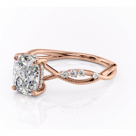 Inel de logodnă Crystal din aur Rose 14kt cu moissanite tăietură asscher – Pietre laterale rafinată pentru profil mediu | Personalizează și configurează gratuit online [6]
