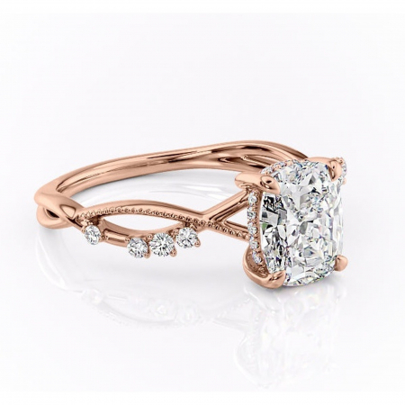 Pernă alungită - Inel de logodnă Crystal din aur Rose 14kt cu moissanite tăietură asscher – Pietre laterale rafinată pentru profil mediu | Personalizează și configurează gratuit online