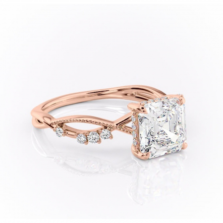 Asscher - Inel de logodnă Crystal din aur Rose 18kt cu moissanite tăietură asscher – Pietre laterale rafinată pentru profil mediu | Personalizează și configurează gratuit online