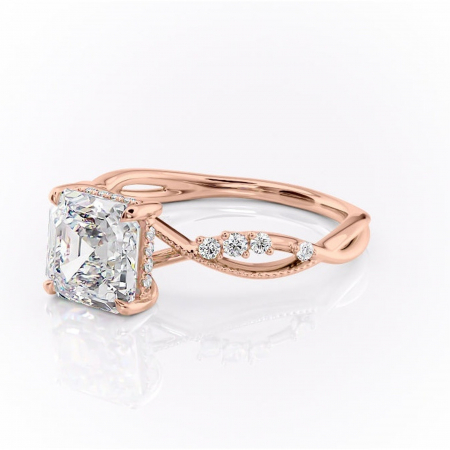 Inel de logodnă Crystal din aur Rose 14kt cu moissanite tăietură asscher – Pietre laterale rafinată pentru profil mediu | Personalizează și configurează gratuit online [6]