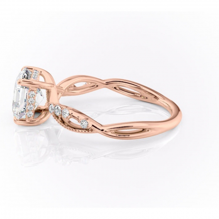 Inel de logodnă Crystal din aur Rose 14kt cu moissanite tăietură asscher – Pietre laterale rafinată pentru profil mediu | Personalizează și configurează gratuit online [5]
