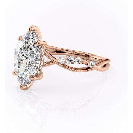 Inel de logodnă Crystal din aur Rose 18kt cu moissanite tăietură marquise – Pietre laterale rafinată pentru profil mediu | Personalizează și configurează gratuit online [6]