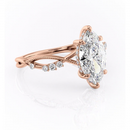 Marquise - Inel de logodnă Crystal din aur Rose 18kt cu moissanite tăietură marquise – Pietre laterale rafinată pentru profil mediu | Personalizează și configurează gratuit online
