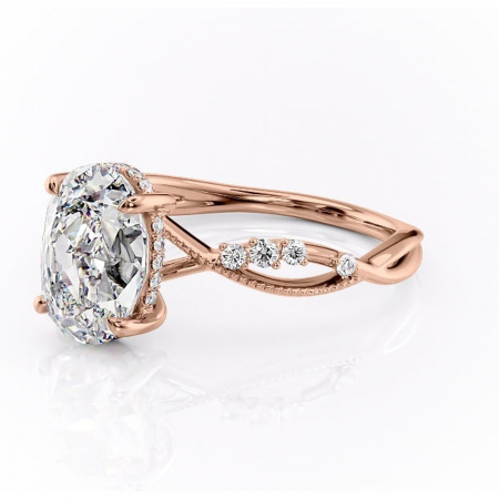 Inel de logodnă Crystal din aur Rose 14kt cu moissanite tăietură ovală – Pietre laterale rafinată pentru profil mediu | Personalizează și configurează gratuit online [6]