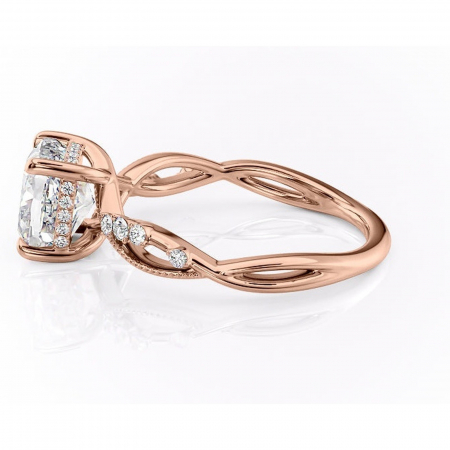 Inel de logodnă Crystal din aur Rose 14kt cu moissanite tăietură pernă – Pietre laterale rafinată pentru profil mediu | Personalizează și configurează gratuit online [5]