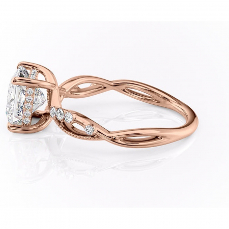 Inel de logodnă Crystal din aur Rose 14kt cu moissanite tăietură princess – Pietre laterale rafinată pentru profil mediu | Personalizează și configurează gratuit online [5]