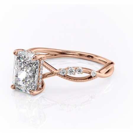 Inel de logodnă Crystal din aur Rose 14kt cu moissanite tăietură radiantă – Pietre laterale rafinată pentru profil mediu | Personalizează și configurează gratuit online [6]
