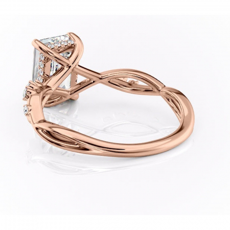 Inel de logodnă Crystal din aur Rose 18kt cu moissanite tăietură smarald – Pietre laterale rafinată pentru profil mediu | Personalizează și configurează gratuit online [3]