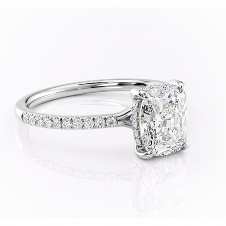 Pernă alungită - Inel de logodnă Daisy din aur Alb 14kt cu moissanite tăietură asscher – Montură pavé rafinată pentru profil jos | Personalizează și configurează gratuit online