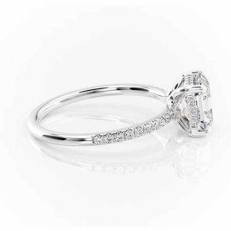 Inel de logodnă Daisy din aur Alb 14kt cu moissanite tăietură asscher – Montură pavé rafinată pentru profil jos | Personalizează și configurează gratuit online [1]