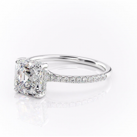 Inel de logodnă Daisy din aur Alb 14kt cu moissanite tăietură asscher – Montură pavé rafinată pentru profil jos | Personalizează și configurează gratuit online [6]