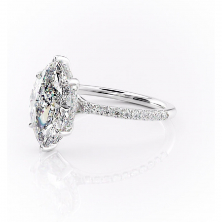 Inel de logodnă Daisy din aur Alb 14kt cu moissanite tăietură marquise – Montură pavé rafinată pentru profil jos | Personalizează și configurează gratuit online [6]