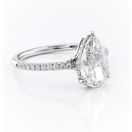 Pară - Inel de logodnă Daisy din aur Alb 14kt cu moissanite tăietură pară – Montură pavé rafinată pentru profil jos | Personalizează și configurează gratuit online