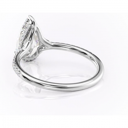 Inel de logodnă Daisy din aur Alb 14kt cu moissanite tăietură pară – Montură pavé rafinată pentru profil jos | Personalizează și configurează gratuit online [3]