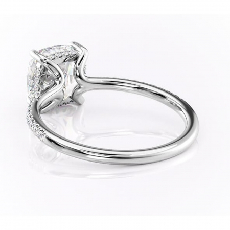 Inel de logodnă Daisy din aur Alb 14kt cu moissanite tăietură pernă – Montură pavé rafinată pentru profil jos | Personalizează și configurează gratuit online [3]
