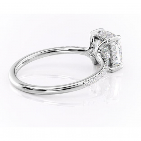 Inel de logodnă Daisy din aur Alb 14kt cu moissanite tăietură pernă – Montură pavé rafinată pentru profil jos | Personalizează și configurează gratuit online [2]