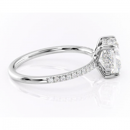 Inel de logodnă Daisy din aur Alb 14kt cu moissanite tăietură pernă – Montură pavé rafinată pentru profil jos | Personalizează și configurează gratuit online [1]