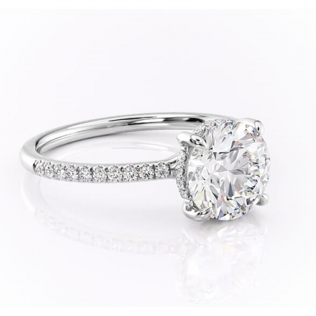 Halo - Inel de logodnă Daisy din aur Alb 14kt cu moissanite tăietură rotundă – Montură pavé rafinată pentru profil jos | Personalizează și configurează gratuit online