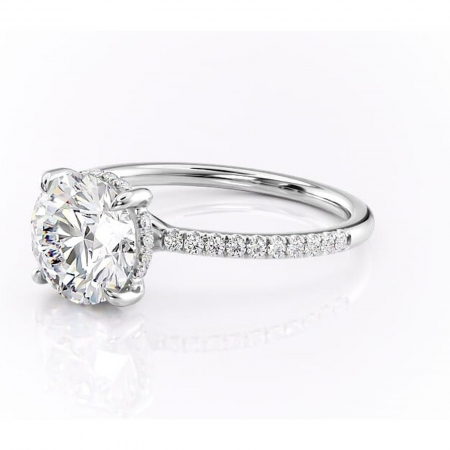 Inel de logodnă Daisy din aur Alb 14kt cu moissanite tăietură rotundă – Montură pavé rafinată pentru profil jos | Personalizează și configurează gratuit online [6]