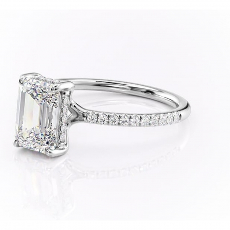 Inel de logodnă Daisy din aur Alb 14kt cu moissanite tăietură smarald – Montură pavé rafinată pentru profil jos | Personalizează și configurează gratuit online [6]