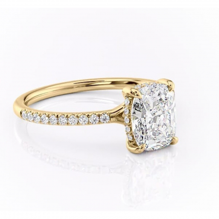 Pernă alungită - Inel de logodnă Daisy din aur Galben 14kt cu moissanite tăietură asscher – Montură pavé rafinată pentru profil jos | Personalizează și configurează gratuit online