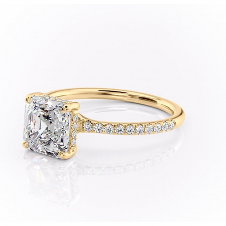 Inel de logodnă Daisy din aur Galben 18kt cu moissanite tăietură asscher – Montură pavé rafinată pentru profil jos | Personalizează și configurează gratuit online [6]