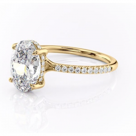 Inel de logodnă Daisy din aur Galben 14kt cu moissanite tăietură ovală – Montură pavé rafinată pentru profil jos | Personalizează și configurează gratuit online [6]