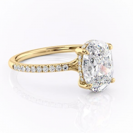 Ovală - Inel de logodnă Daisy din aur Galben 18kt cu moissanite tăietură ovală – Montură pavé rafinată pentru profil jos | Personalizează și configurează gratuit online