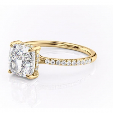 Inel de logodnă Daisy din aur Galben 14kt cu moissanite tăietură pernă – Montură pavé rafinată pentru profil jos | Personalizează și configurează gratuit online [6]