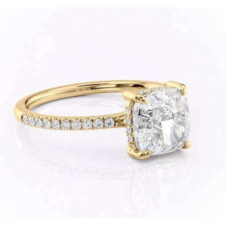 Pernă - Inel de logodnă Daisy din aur Galben 18kt cu moissanite tăietură pernă – Montură pavé rafinată pentru profil jos | Personalizează și configurează gratuit online