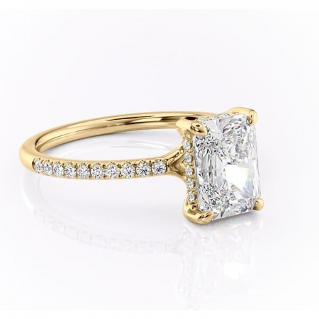 Aur galben - Inel de logodnă Daisy din aur Galben 18kt cu moissanite tăietură radiantă – Montură pavé rafinată pentru profil jos | Personalizează și configurează gratuit online