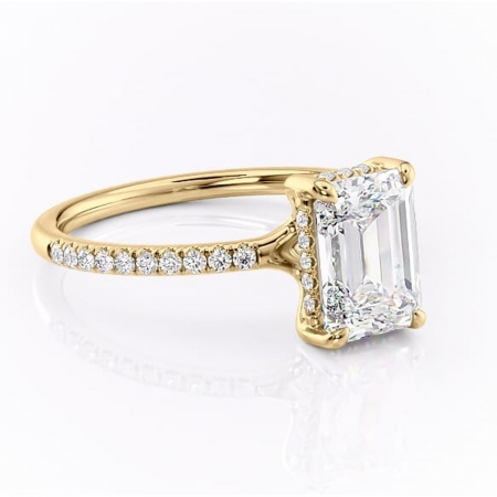 Aur galben - Inel de logodnă Daisy din aur Galben 18kt cu moissanite tăietură smarald – Montură pavé rafinată pentru profil jos | Personalizează și configurează gratuit online